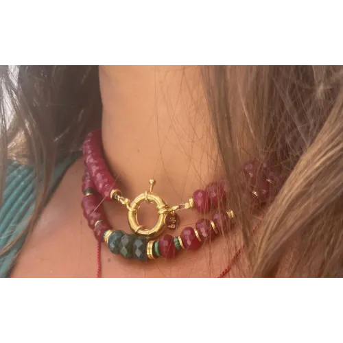 Collier Melrose positano calcite verte / Red Ruby