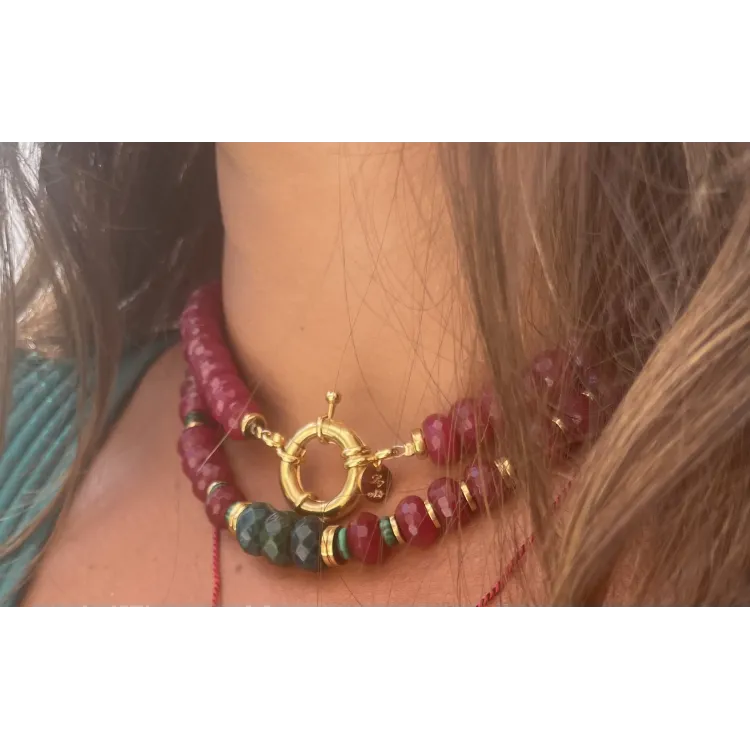 Collier Melrose positano calcite verte / Red Ruby
