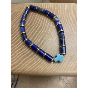 Bracelet lapis croix turquoise