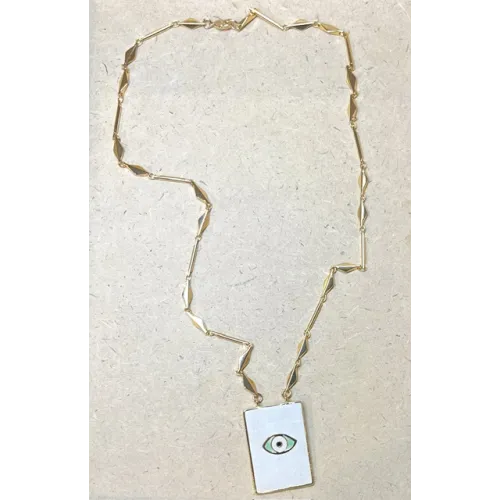 Collier médaille émaillée symbole oeil protecteur
