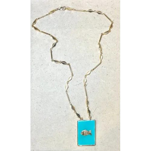 Collier médaille émaillée symbole poisson