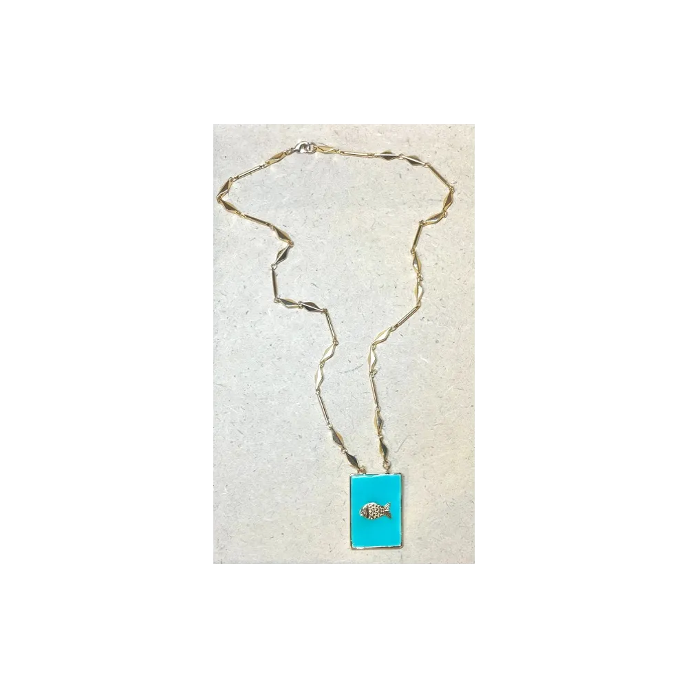 Collier médaille émaillée symbole poisson
