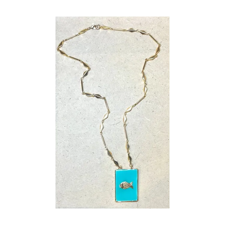 Collier médaille émaillée symbole poisson