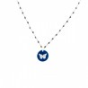 Médaille Papillon Chaine Perle Bleu